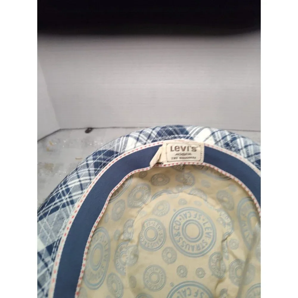 Levi’s Fedora Hat Cotton blend Blue white plaid mens Large/XLarge‎